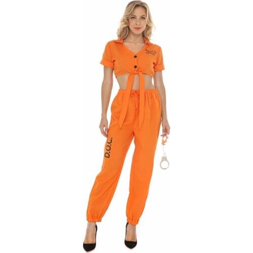 Sexy Orange Prison Uniform Adult Women Suits Stage Wear Halloween Carnival Cosplay Costumes Fancy Role Play Clothes