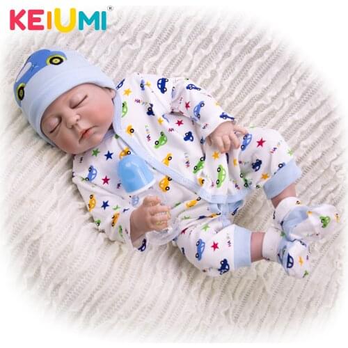 KEIUMI 23 Inch Closed Eye Boy Doll Reborn Boneca 57cm Reborn Babies Silicone Doll For Kids Birthday Day Surprise