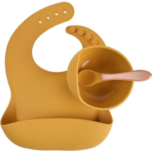 Silicone Baby Feeding Sets Baby Feeding Utensils Baby Bib Silicone Suction Bowl Training Spoons BPA Free Silicone Tableware Set