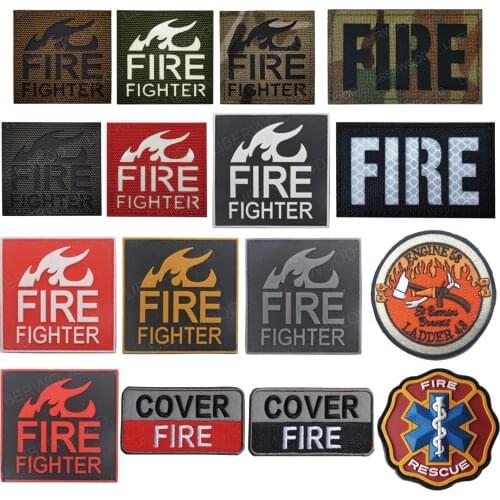 Reflective Fire Fighter Embroidered Patch Rescue Military Hook Glow in Dark Patches Medic Tactical Combat FIREFIGHTE PVC Badges