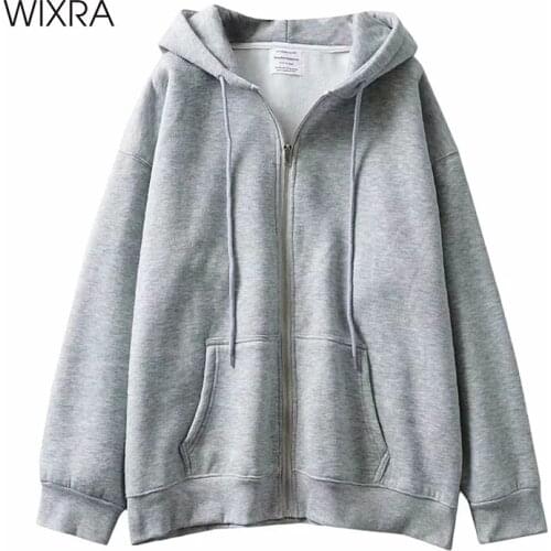 Wixra Womens Basic Fleece Sweatshirts Zip-Up Loose Cotton Long Sleeve Autumn Spring Casual Street Wear Tops