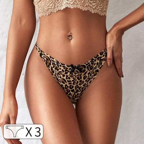3Pcs Size S-XL Ice Silk Women Briefs Sexy G String Leopard Seamless Panties Underwear Girls Thong Fitness Ladies T Back