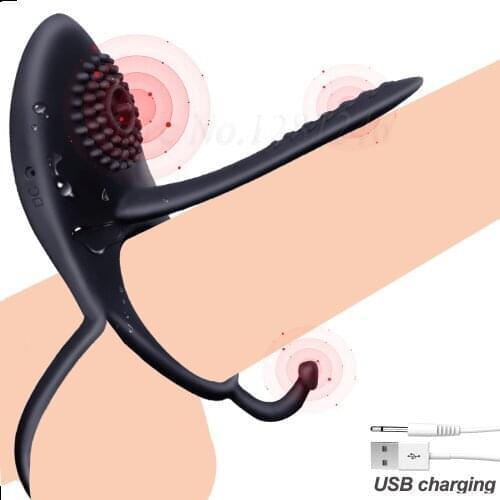 Couples Long Lasting Erection Penis Vibrator With Double Ring Nipples Massager Vagina Clitoris Stimulator Orgasm Adult Sex Toys