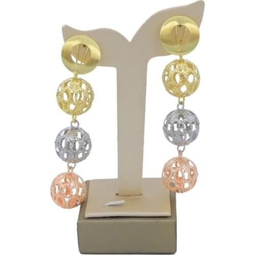 Yulaili Free Shipping New Arrival Zircon Copper Party Costume Tricolor Round Shape Long Dangle Earrings