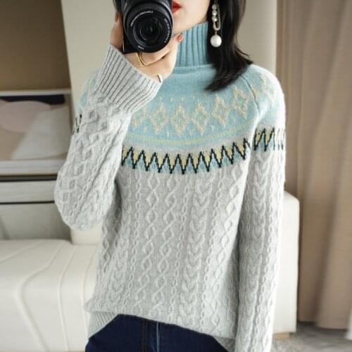 2021 Ladies Turtleneck Sweater Full Sleeve Knitted Warm and Comfortable Pullover 100% Wool Sweater New Jacket Cashmere Sweater