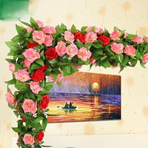 240cm Artificial Silk Fake Flowers Rose Vine Hanging Home Wall Garden Romantic Wedding Decor Supplies Simulation Plant Flower