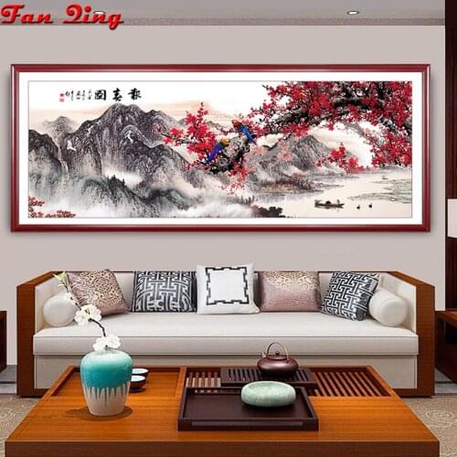 5D Diy Diamond Embroidery Chinese landscape painting plum flowers and birds Home Decoration Diamond Art Mosaic Handmade Gift