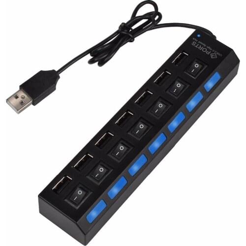 7-Port USB 2.0 Multi Charger Hub +High Speed Adapter ON/OFF Switch Laptop/PC
