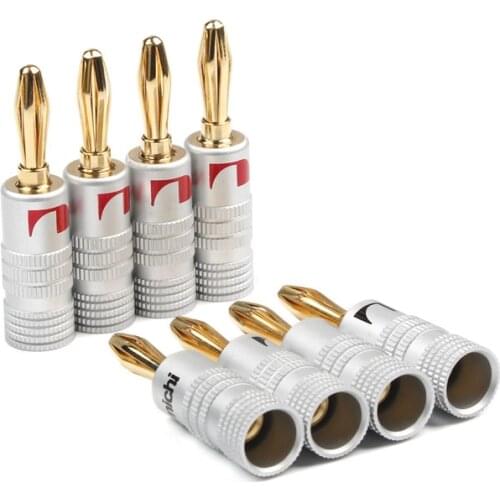 8Pcs Nakamichi Speaker Banana Plug Connectors Black Red 24K Gold Plated Copper 4mm Banana Connector