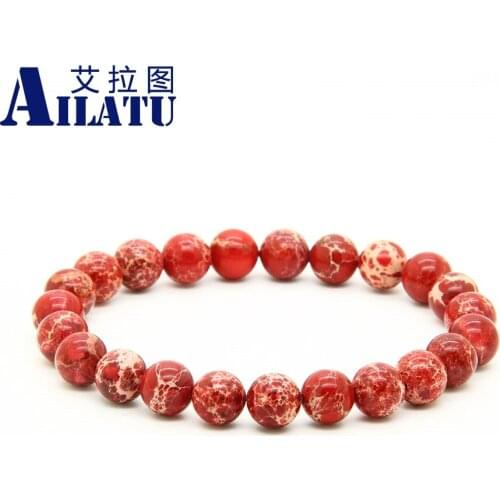Ailatu Wholesale 10pcs/lot Mix Colors 8mm Good Quality Blue, Red, Black, Sea Sediment Stones Energy Couples Bracelets