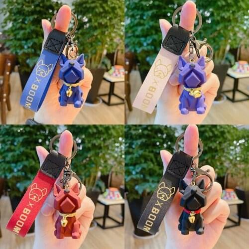 Acrylic Cartoon Dog Keychain Miniature Bulldog Figurine Animals Keyring Charm Keychains Keychain for Couple Gift Party