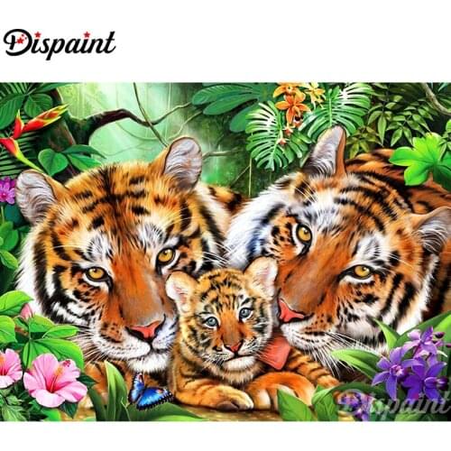 Dispaint Full Square/Round Drill 5D DIY Diamond Painting "Animal tiger flower" 3D Embroidery Cross Stitch Home Decor Gift A10091