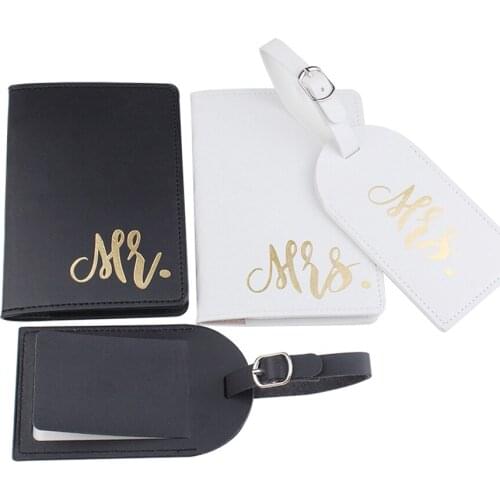 ANKUCOO Couple PU Leather MR. MRS. Luggage Tag & Passport Cover Travel Accessories Set Credit Card ID Tag Passport Holder Sets