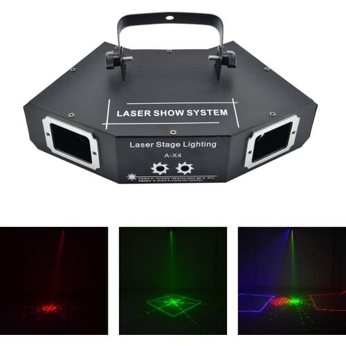 AUCD DMX 4 Lens Red Green Blue RGB Full Color Beam Network Pattern Laser Light Home Party DJ KTV Projector Stage Lighting A-X4
