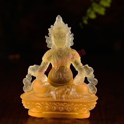 Ancient method coloured glaze, yellow God of wealth - Zanbala, small Buddha statue, Tibetan Tantric Buddhist God ornaments