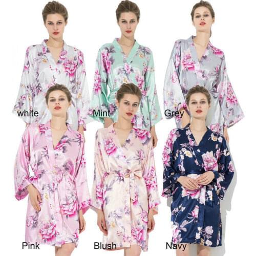 Silk satin floral robe New Women Large silk satin floral robe Wedding bridal bridesmaid robes silk robes for women