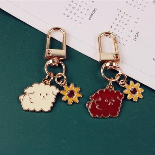 Korean Cute Doggie Keychain Lovers Animal Keyring Earphone Case Pendant Key Ring Holder Gift Women Girl Bag Trinkets