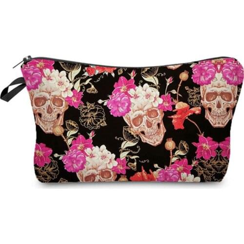 Makeup Bag Female Cosmetic Bags Women Pouch Bright Colors Skull Floral Rose Travel Beauty Case Cool Style Halloween Candy Bag