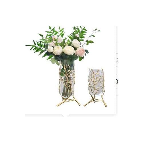 CREATIVE METAL GLASS GOLDEN LEAVES VINE COPPER VASE HYDROPONICS FLOWER ARRANGEMENT EXPENSIVE MODERN HOME DECORATION WEDDING