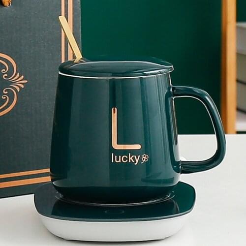 55 degree warm personalized Mug Nordic creative letter constant temperature ceramic cup with cover jewelry business gifts