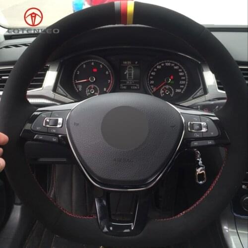 LQTENLEO Black Suede DIY Car Steering Wheel Cover for Volkswagen VW Golf 7 Mk7 New Polo Jetta Passat B8 Tiguan Sharan 2016 2017