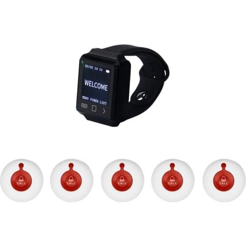 MEEYI Y-670 / y-a1-wr visitor waiter dining table waterproof watch paging system 1 watch and 5 buttons blue... (red)