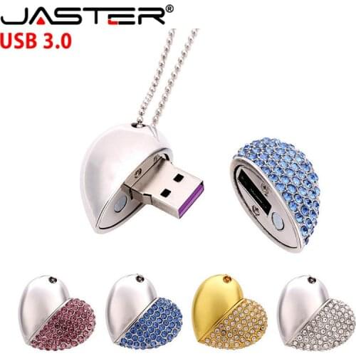 Metal Necklace USB 3.0 Flash Drive 4GB 8GB 16GB 32GB 64GB 128GB Love Heart Pen Drives Golden Memory Stick Real Capacity U Disk