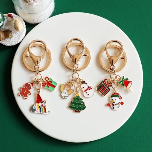 Cute Cartoon Christmas Snowman Key Chain Women Bag Keychain Phone Charm Pendant Car Accessories Keyring Couple Children Gift