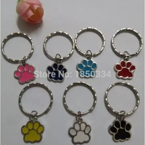 Fashion Jewelry Vintage Silvers Enamel Dog&Cats Paw Charms Mixed Keychain For Keys Ring Key Chain DIY Accessories 10pcs D265