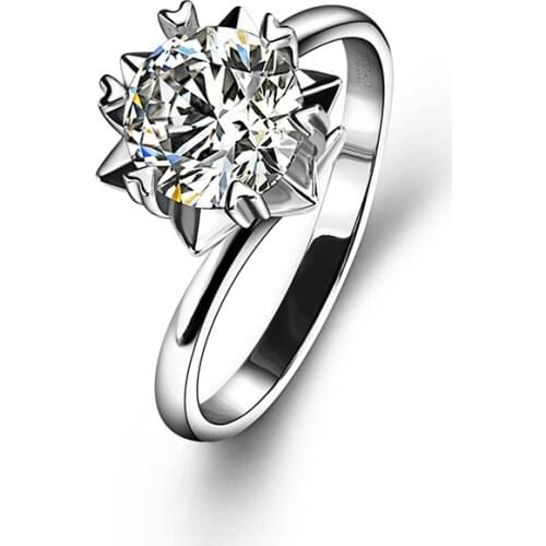 Fashionable Classic Style 1ct Round Moissanite Setting Six Prongs 18k White Gold Wedding Ring For Women