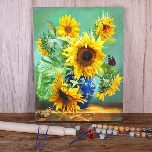 Cartoon Flowers Rose Sunflower Coloring By Numbers Painting Package Oil Paints 50*70 Canvas Pictures Paintings Wholesale