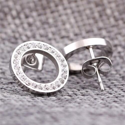 2021 New Titanium Steel Inlaid Zircon Earrings female Crystal from Swarovskis 2 Colors Fit Women As Gifts For Party