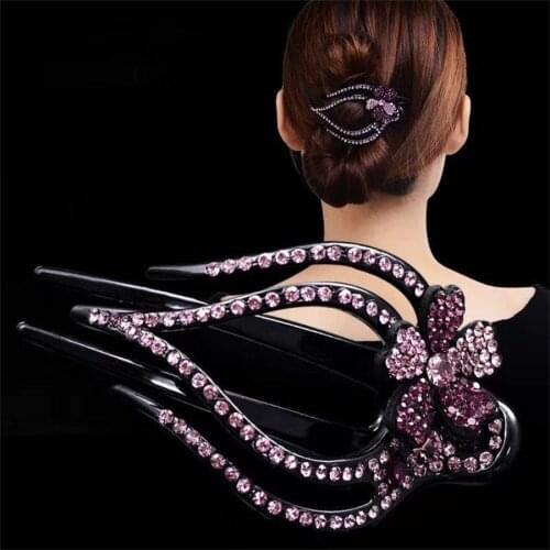New Crystal Duckbill Hairpin Retro Flower Bow Claw Hairpin Headdress Fashion Shiny Horsetail Headdress Womens Hair Accessories