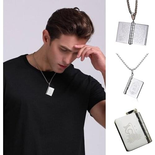 New Prayer Necklace Pendant Openable Stainless Steel Buddhist Book Jewelry with Letters Heart Meridian Gift for Buddhist SMR88