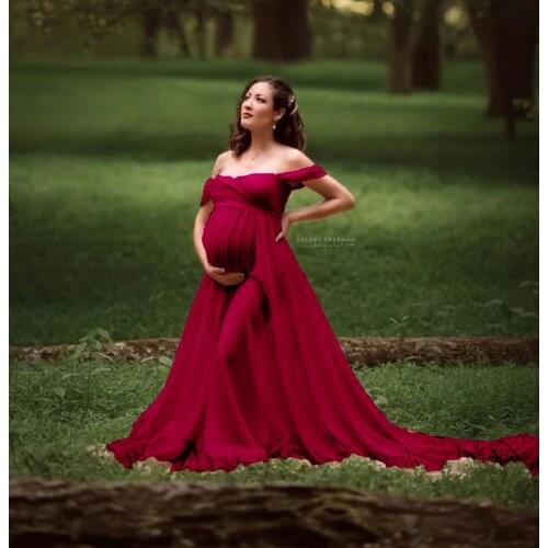 New Pregnant Dress Maternity Photography Props For Shooting Photo Pregnancy Clothes Chiffon Off Shoulder Half Circle White Dress