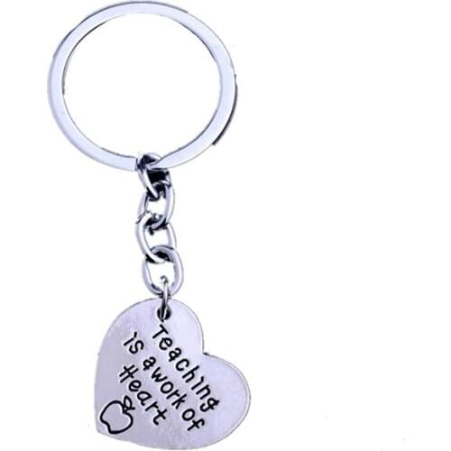 Teaching Is A Work Of Heart Heart Shaped Teacher Keychain Key Ring