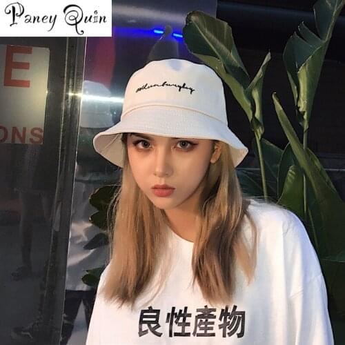 Men Women Bucket Hats Japan Harajuku Letters Print Streamers Black Print Pattern Bucket Hat For Women Men Couple Summer Sun Hat