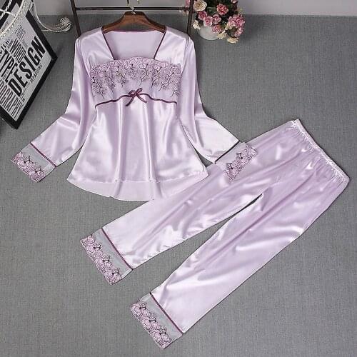 2021 New Womens Pajamas Sets Silk Home Wear Fashion Lace Nightwear Long Sleeve Trousers Nightgown Suit Sleepwear Slash Neck