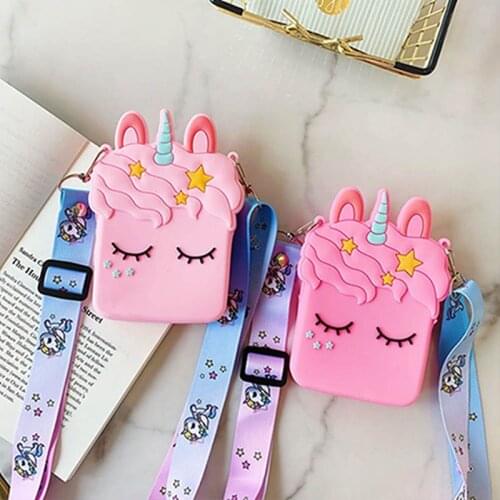 Pink Unicorn Summer New Cartoon Diagonal Cross Lanyard Bag Silicone Cute Girl Soft Mini Coin Purse