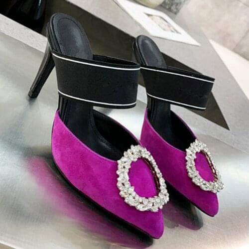 Diamond Ring Slippers Women Casual Shoes Female pointed Toe Shoes Solid Outdoor Fashion Slim Heel Slippers summer 2020 Hot Sale