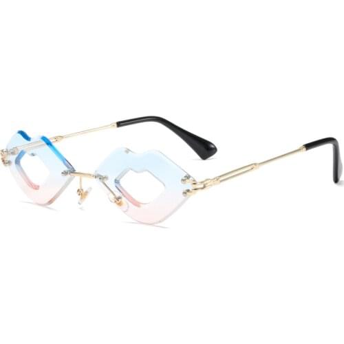 2021 Retro Colorful Rimless Lips Sunglasses Women Fashion Clear Gradient Personality Eyewear Men Punk Sun Glasses Shades UV400