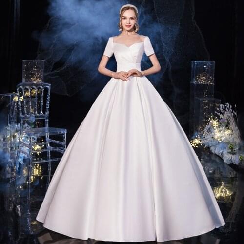 Wedding Dress 2020 New Luxury Satin Wedding Gown Vestido De Noiva Back Lace Up With Bow Floor-length Bride Dress Plus Size