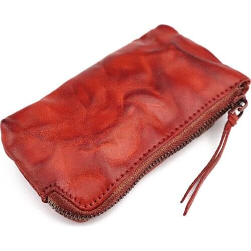 First layer genuine leather vintage coin bag zipper cardholder key case wallet