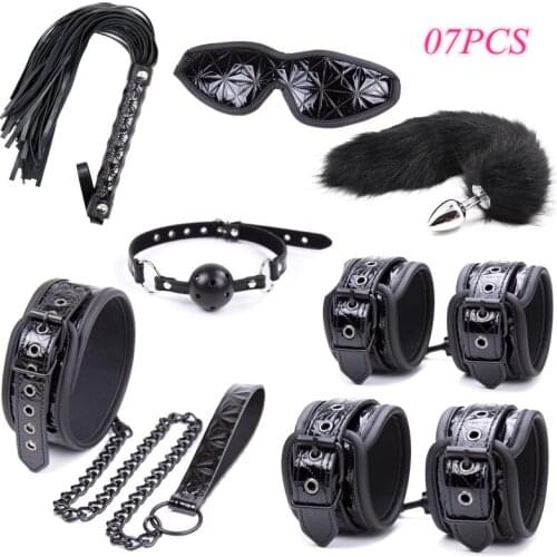 High Quality Sex Toys BDSM Sex Bondage Set Handcuffs Collar Gag Whip Tail Anal plug SM Sex Products Erotic Toys for Adults
