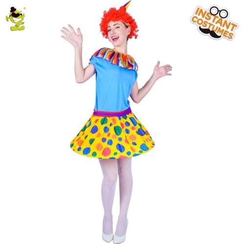 Carnival Party Costume Adult Funny Colorful Circus Clown Costumes Women Rainbow Clown Outfits for Halloween Fancy Dress Up