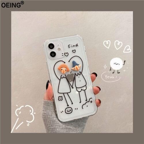 OEING Couple People Funny Phone Case For Iphone 11 12 Pro Max 7 8 X XS Mini XR SE2 Cartoon Shockproof Phone Bag Soft Case Cover