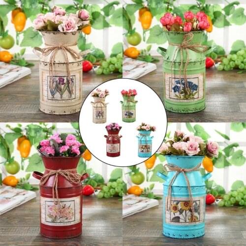 Idyllic Rustic Flower Arrangement Bucket Iron Vintage Flower Vase Planting Jug