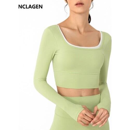 NCLAGEN Womens Shirt Long Sleeve Sports Top With Breast Pad Beautiful Back Autumn And Winter Fitness Pulovers Gym Yoga Blouse