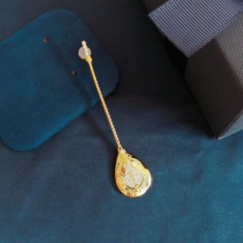 SLJELY Fashion Real S925 Sterling Silver Yellow Gold Color Scarab Earring Pave Zirconia 1pc for Women Brand Jewelry