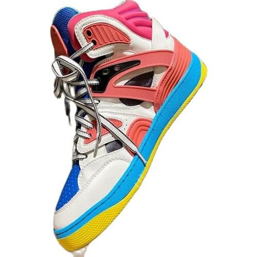 High Top Woman Shoes Designer Genuine Leather Sneakers Women Round-Toe Trainers Breathable Mesh Creeper Womens Vulcanize New